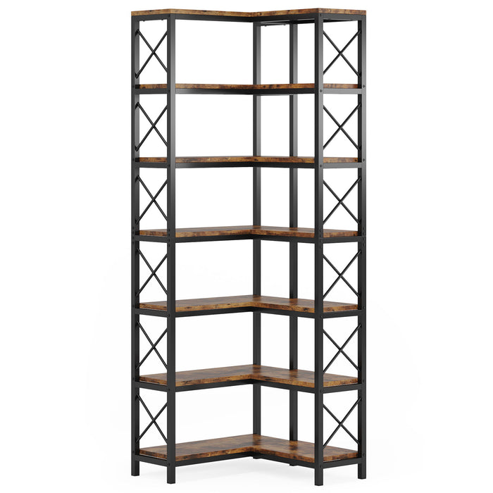 7 Tier Corner Bookshelf, Storage Unit For Living Room