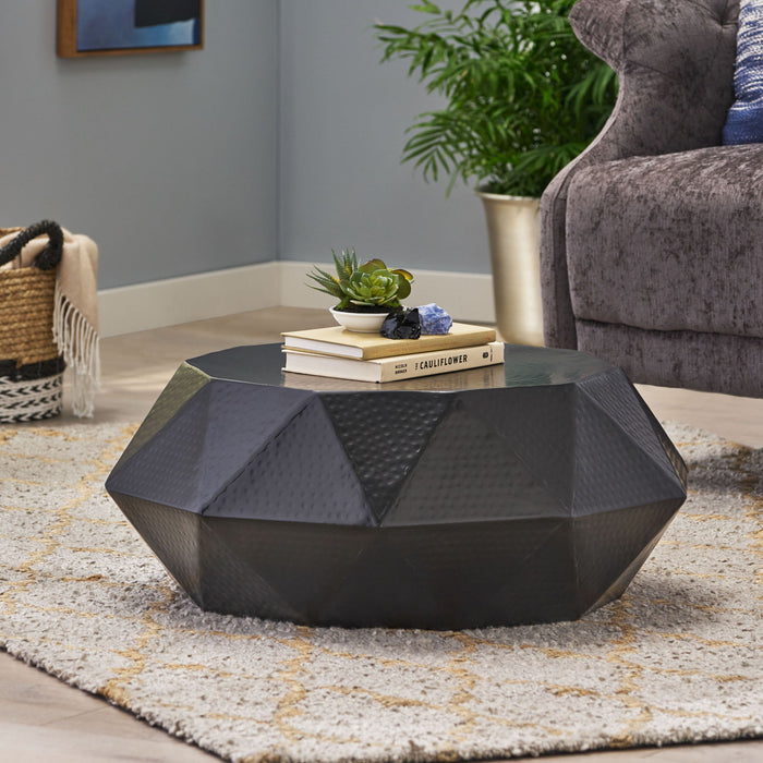 Modern Polygonal Coffee Table With Hammered Texture - Black