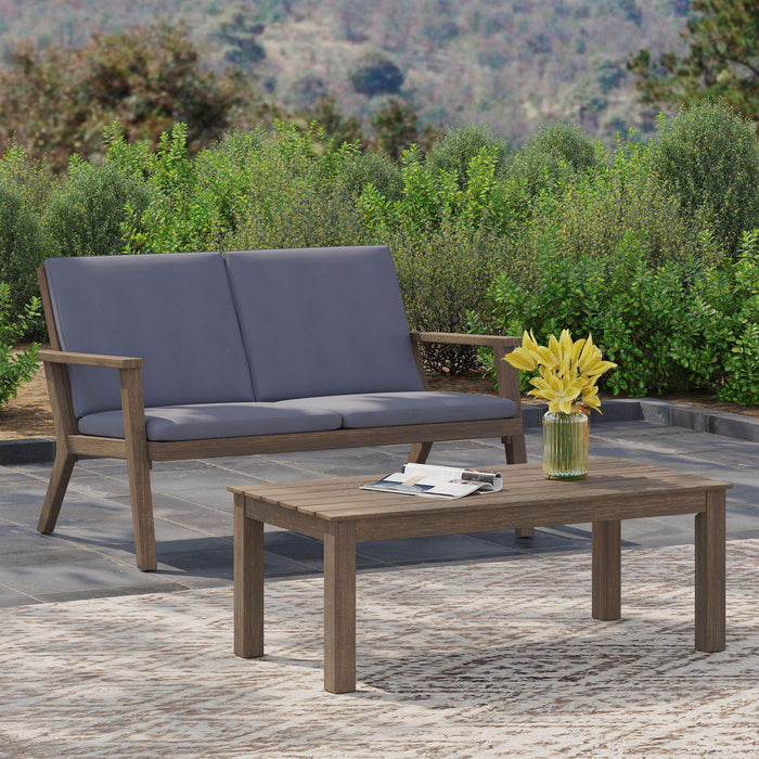 Avacyn - Outdoor Loveseat And Coffee Table Set With Cushions - Dark Gray