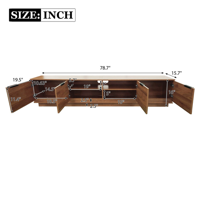 TV Stand, Entertainment Center & Fluted Door & Cable Management, Soft Closing Hinges - Walnut