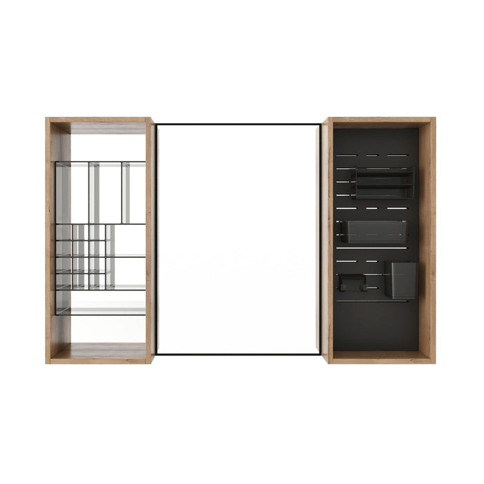 43.5" Mirror Cabinet With Storage, Wall Mounted Medicine Cabinet Frame With Shelves - Imitative Oak