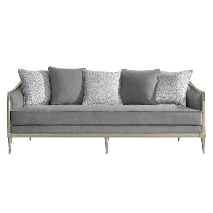 Fernando - Sofa With 5 Pillows - Champagne / Gray