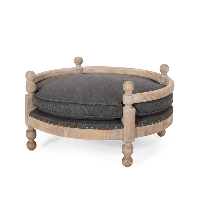 Round Pet Sofa, Wide Upholstered Pet Bed - Charcoal