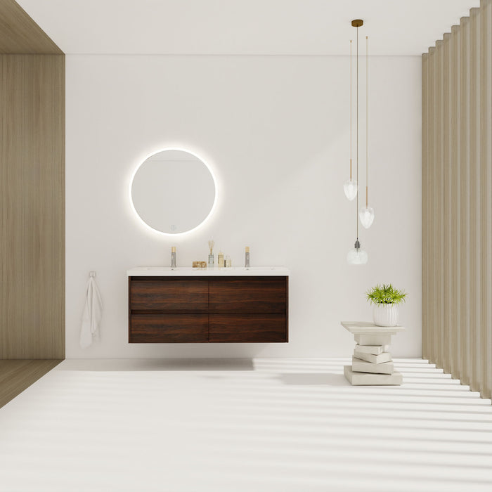 Modern Bathroom Vanity With Dual Resin Sink, Soft Close Drawers - California Walnut