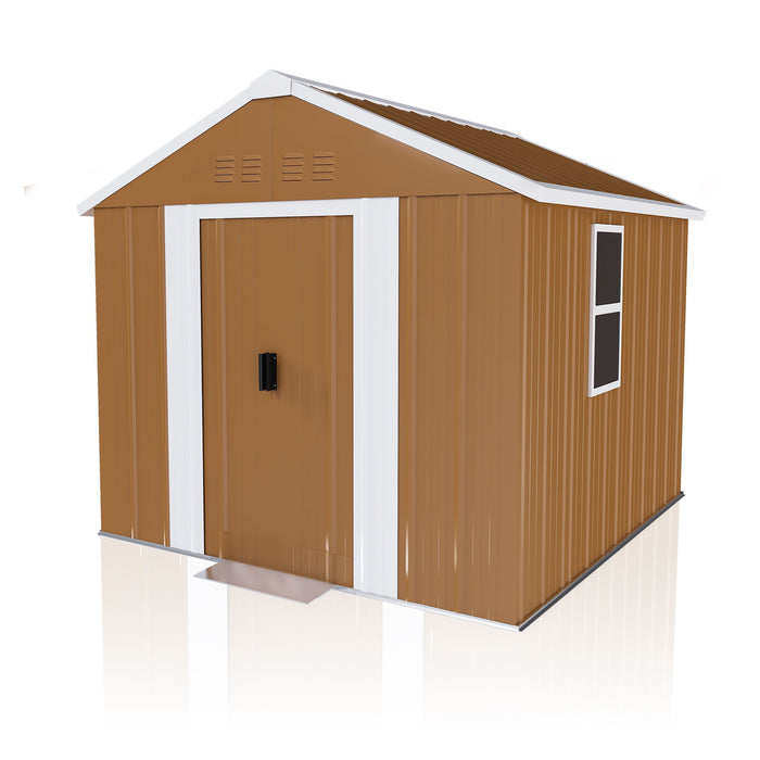Heavy Duty Storage Shed With Windows, Lockable Door & Ventilation, Weatherproof Outdoor Garden Shed For Backyard - Brown