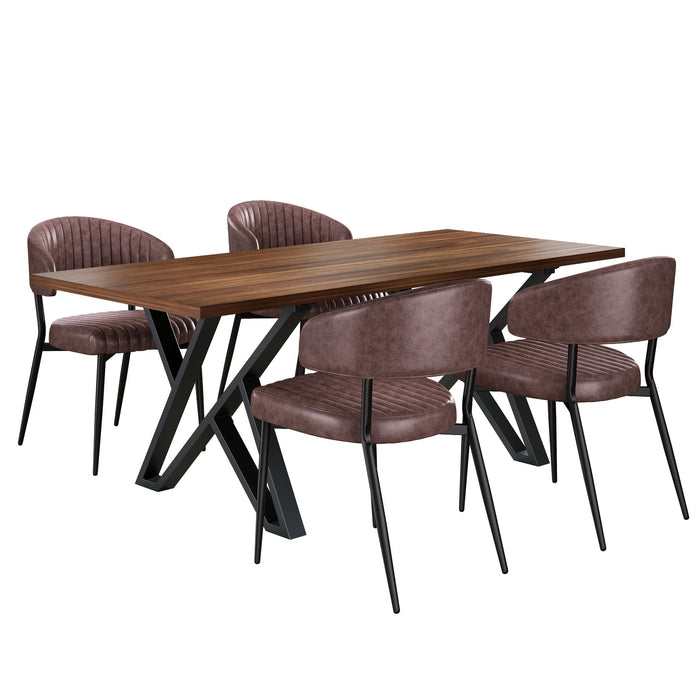 5 Pieces Modern Faux Leather And Metal Dining Set