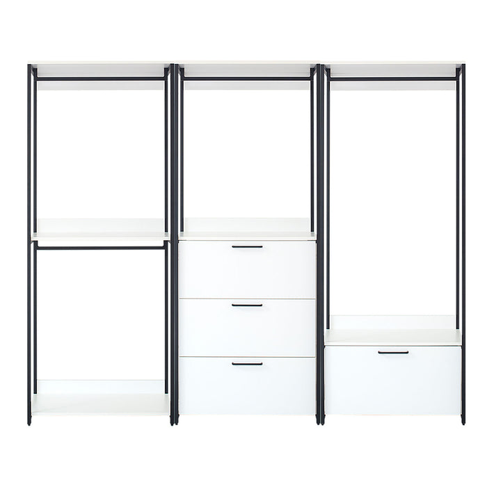 Fiona - Freestanding Walk In Wood Closet System, Metal Frame Melamine - White