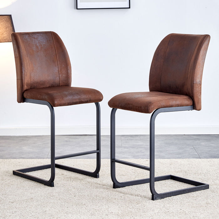 Modern Chairs With Suede Cushions And Black Metal Legs For Dining Room Or Office (Set of 2) - Brown
