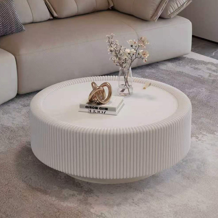 Round Fluted Coffee Table, Base & Hidden Storage - Snow White