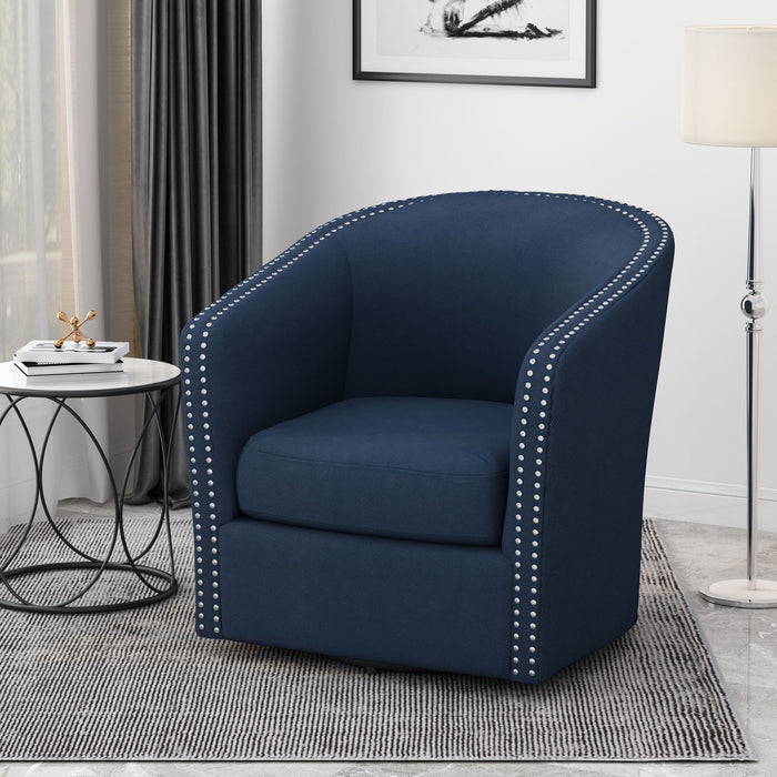 Modern Upholstered Swivel Club Chair With Nailhead Trim