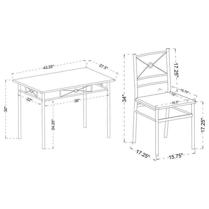5 Piece Rectangle Dining Set With Tubing Base