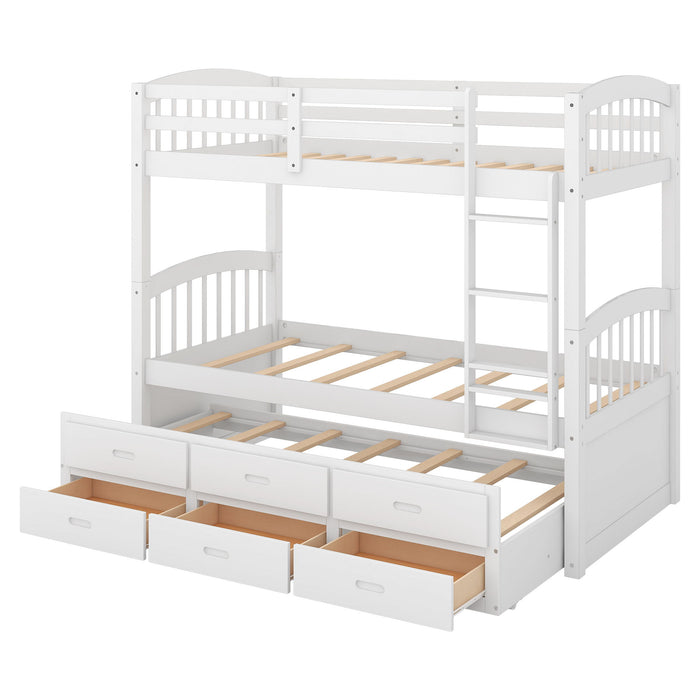 Bunk Bed With Trundle And Drawers, Arched Headboard And Footboard