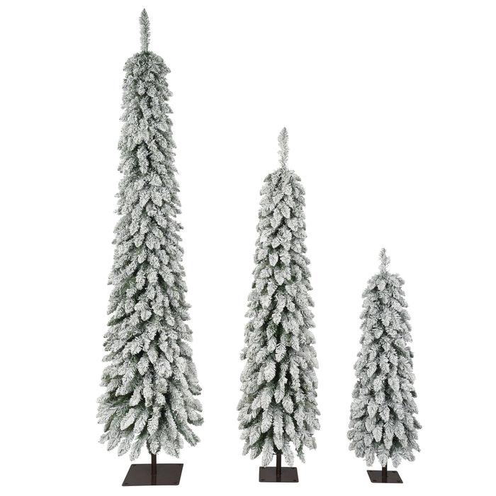 Slim Snow Flocked Pre Lit Pencil Christmas Tree, 3.9Ft / 5.9Ft / 7.9Ft With 750 Branch Tips, 480 LED Lights, Warm Glow, For Indoor Holiday Decor - White