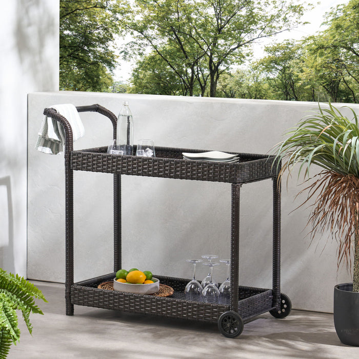 Resin Wicker Bar Cart With Metal Frame - Brown