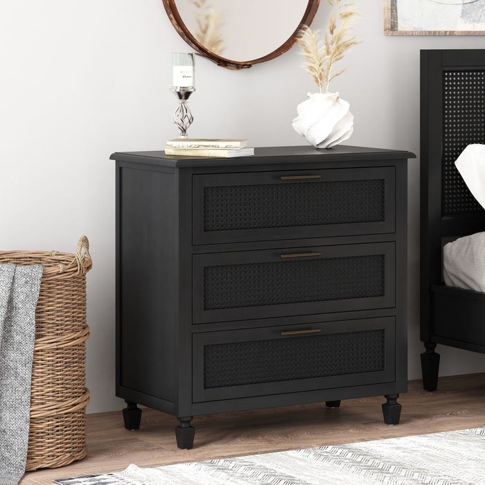 Newell - Cane 3 Drawer Dresser - Dark Gray