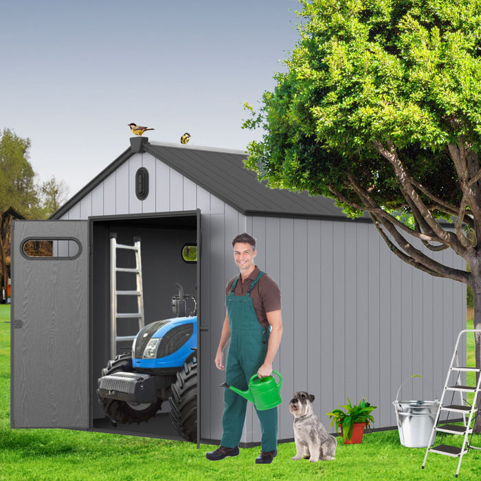 Resin Plastic Storage Shed For Backyard Garden With Spire Tool Storage