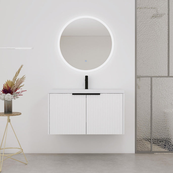 Contemporary Wall Mounted Bathroom Vanity With Resin Double Sink