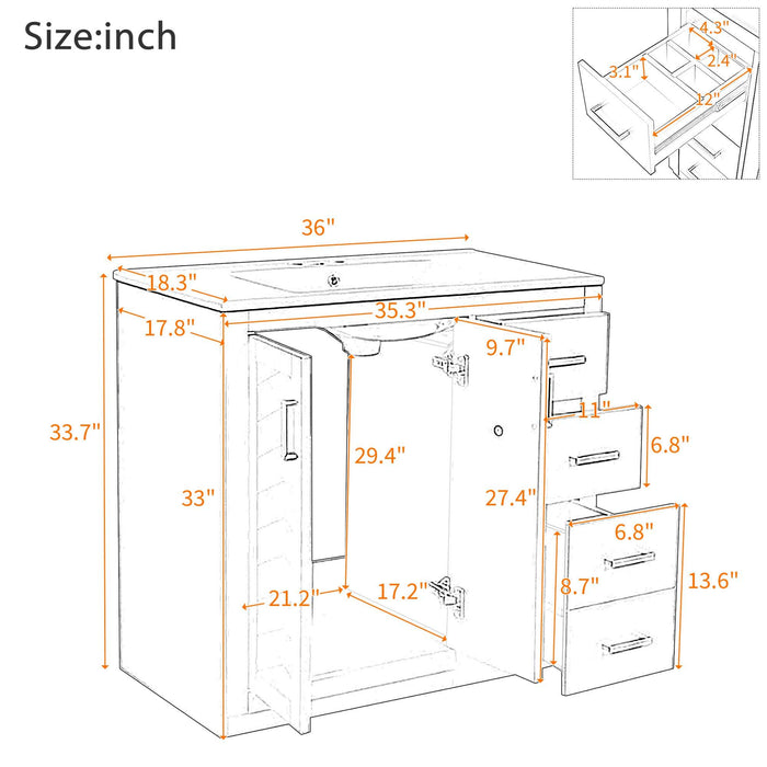 Bathroom Vanity With Sink Combo, Storage Cabinet, Freestanding Set With 3 Drawers & Soft Closing Doors