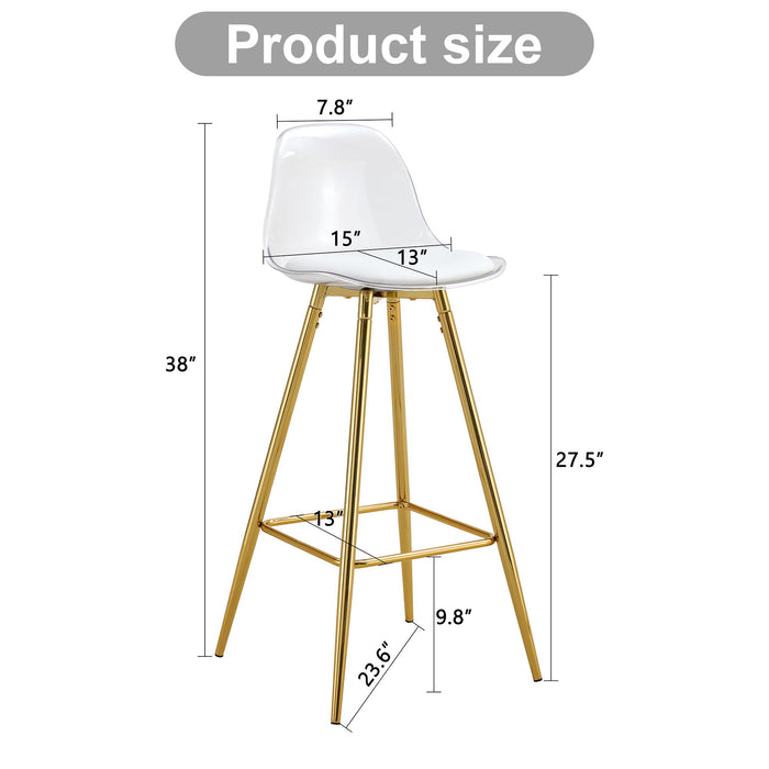 Stylish Upholstered Bar Chairs With Metal Legs For Dining Room Kitchen And Terrace - White / Gold
