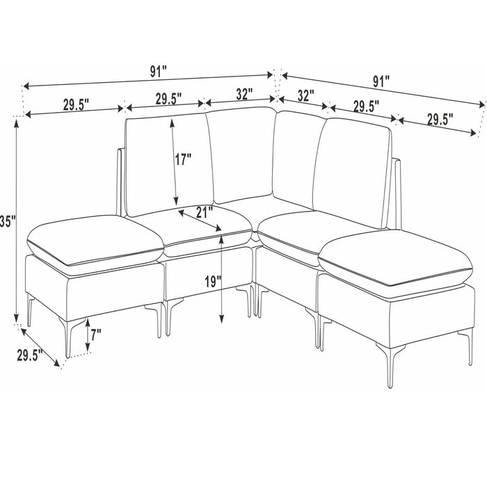 Upholstered Modular Sectional With Tall Legs, Medium Firm Seat