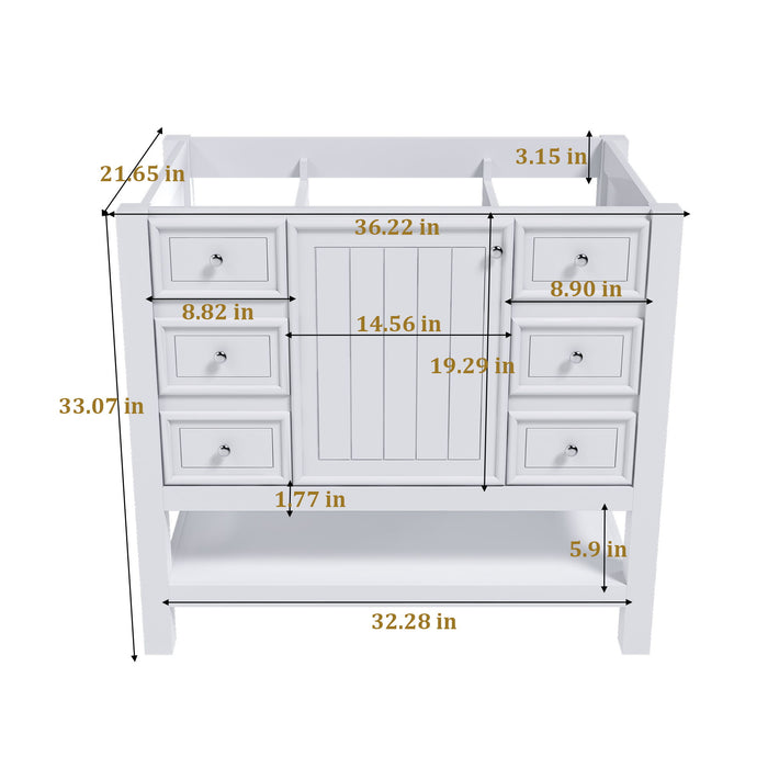 36" Bathroom Vanity With 1 Cabinet And 3 Drawers 1, Storage Solution - White