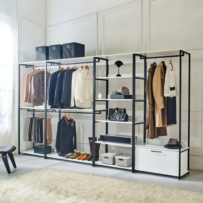 Fiona - Freestanding Walk In Wood Closet System With Metal Frame Durable Storage Solution Melamine - White