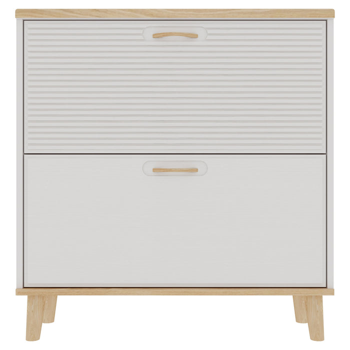 Narrow - Entryway Shoe Storage Cabinet With 2 Flip Drawers Legs - Natural / White