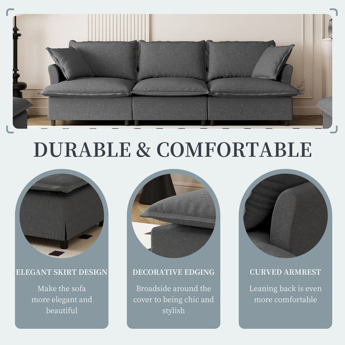 3 Seat Sofa Module For Modular Sectional Wide Seat Cloud Couch With Throw Pillows Upholstered