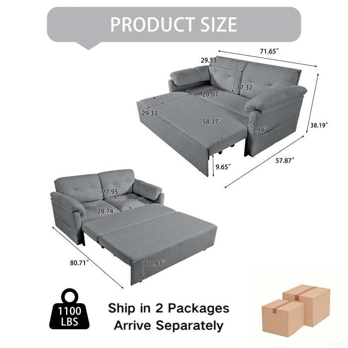 Convertible Pull Out Sofa Bed Queen Size, 3 In 1 With Side Storage