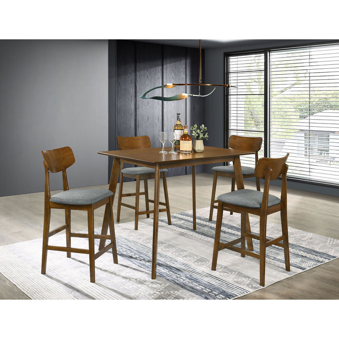 Aston - 5 Piece Counter Height Dining Set With Bent Backs And Upholstered Seats - Walnut