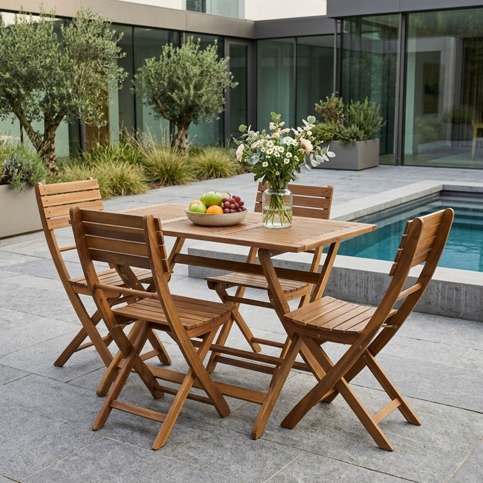 Natural 5 Piece Wood Outdoor Patio Dining Set - Natural Stained