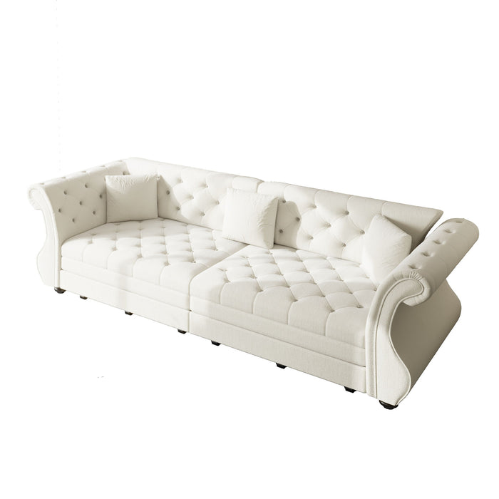 Oversized Chesterfield Pull Out Sofa Bed, Roll Arm Couch With Flower Tufting For Living Room