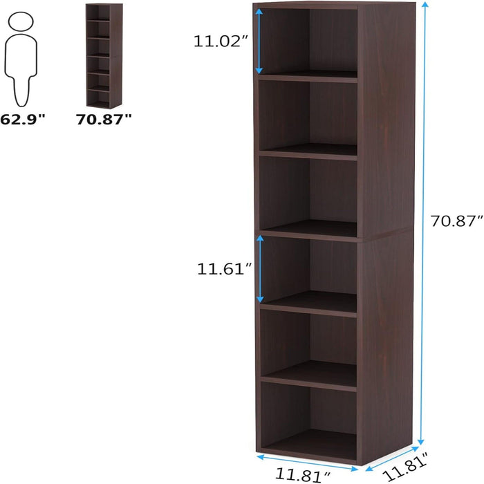 6 Tier Narrow Corner Cube Bookcase Storage, Freestanding Shelf With Open Cubes For Living Room
