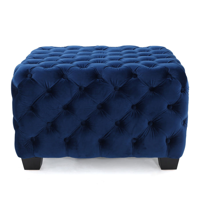 Modern Glam Ottoman With Velvet Upholstery And Button Tufted Design