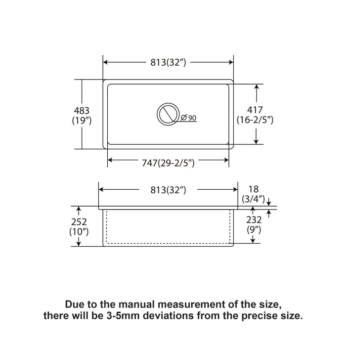 Rectangular Deep Single Bowl, Kitchen Sink With Dual Mount Installation