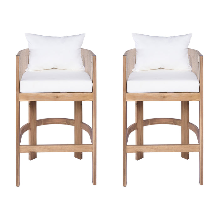 Modern Matera Barstool (Set of 2) With Wraparound Back And Rope - Teak / Beige