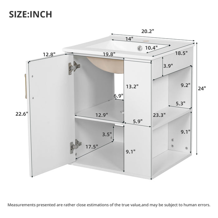 Wall Mounted Bathroom Cabinet With Side Shelf Combo, Vanity With Sink - White