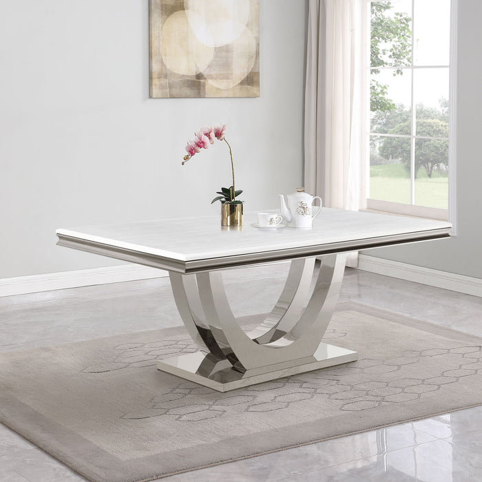 Allessandra - Rectangular U-Shaped Base Dining Table - White / Silver