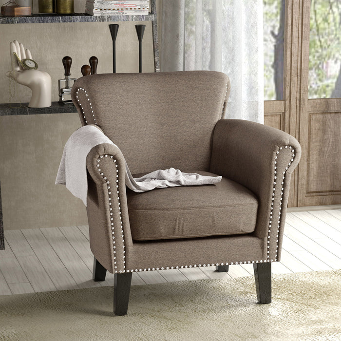 Elegant Club Chair With Nailhead Trim And Birch Wood Legs