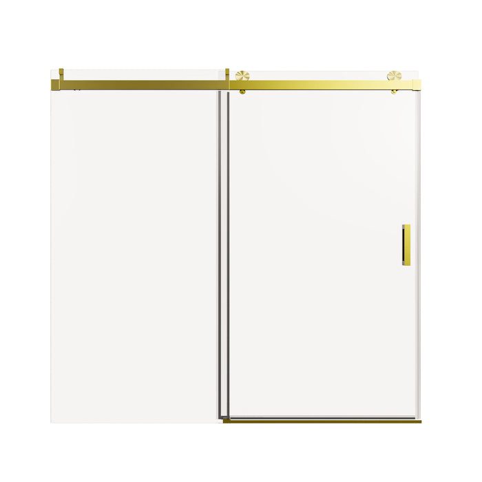 Frameless Single Sliding Soft Close Shower Doors, 3 / 8" Tempered Glass Reversible Installatio
