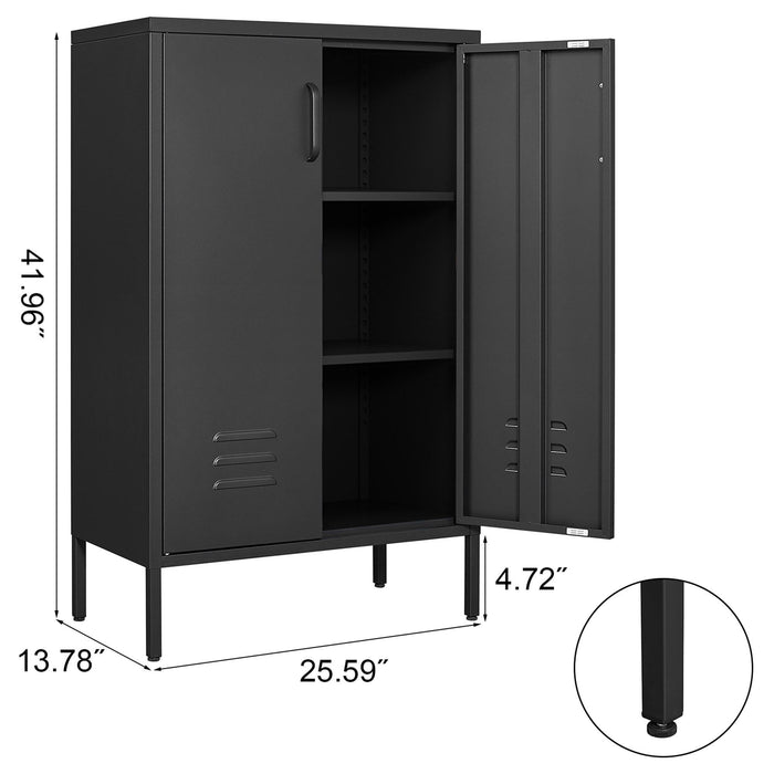 Suitable For Steel Storage Cabinets In Living Rooms, Kitchens, And Bedrooms, 2 Door Miscellaneous Storage Cabinet, Garage Tool Storage Cabinet, And Office File Cabinet 2 Movable Partitions - Black