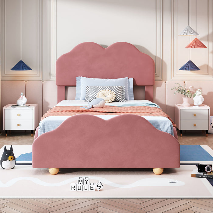 Upholstered Platform Bed With Cloud Shaped Board