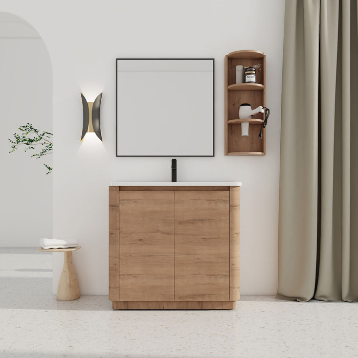 Freestanding Bathroom Vanity With Sink, 2 Soft Close Doors & Storage Rack