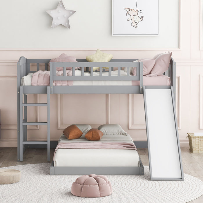 Twin Over Twin Bunk Bed & Slide And Ladder - Gray