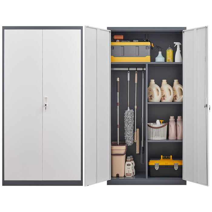 Large Capacity Wardrobe With Hanging Rod And Compartments - Gray
