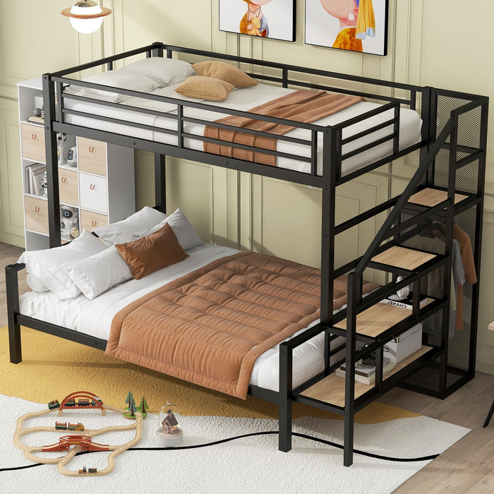 Metal Bunk Bed With Storage Staircase And Open Wardrobe