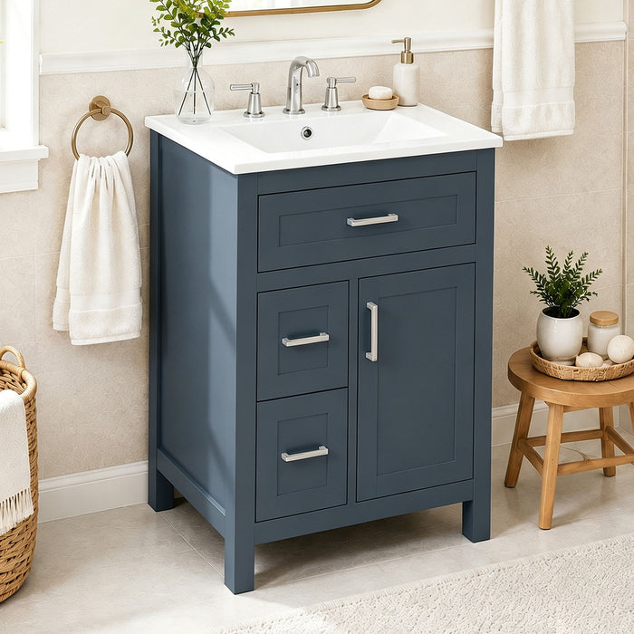 Modern Bathroom Vanity With Sink, Flip Drawer & 2 Drawers, Soft Close Hinges, Adjustable Shelf