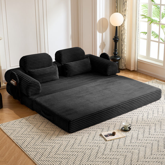 Convertible Sleeper Sofa With & Side Storage Pocket, Foldable Upholstered Couch For Living Room