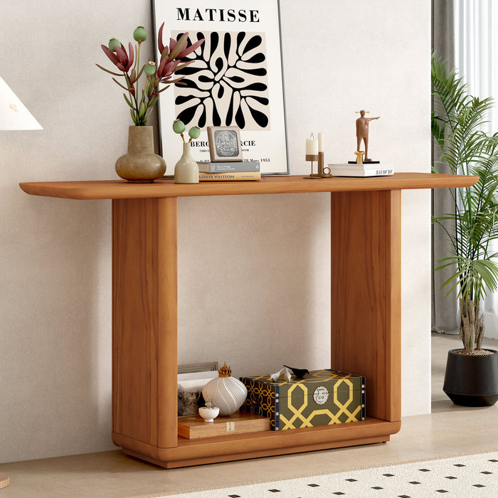 Console Table With Curved Corners And U Base Design - Natural Wood Veneer - Natural