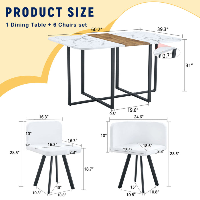 Modern Minimalist Marble Pattern Joinery Dining Table With Dining Chairs